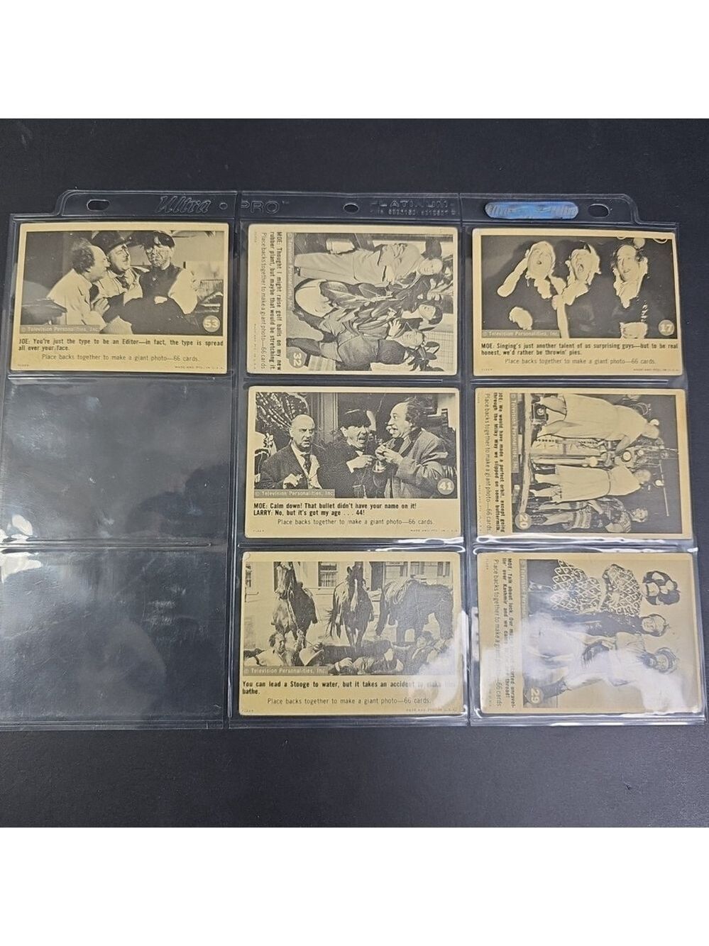 7 Three Stooges Trading Cards 1966 #17, 20, 29, 32, 41, 49, 53